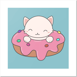 Kawaii Cute Donut Cat T-Shirt Posters and Art